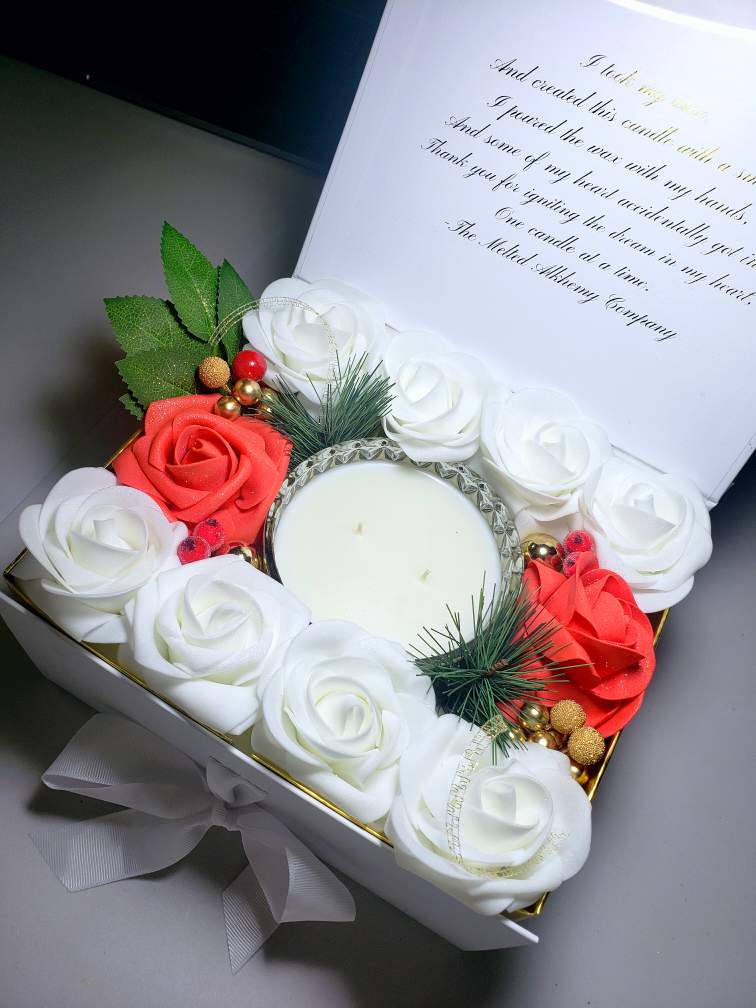 "Classique" White/Orange Floral Candle Arrangement