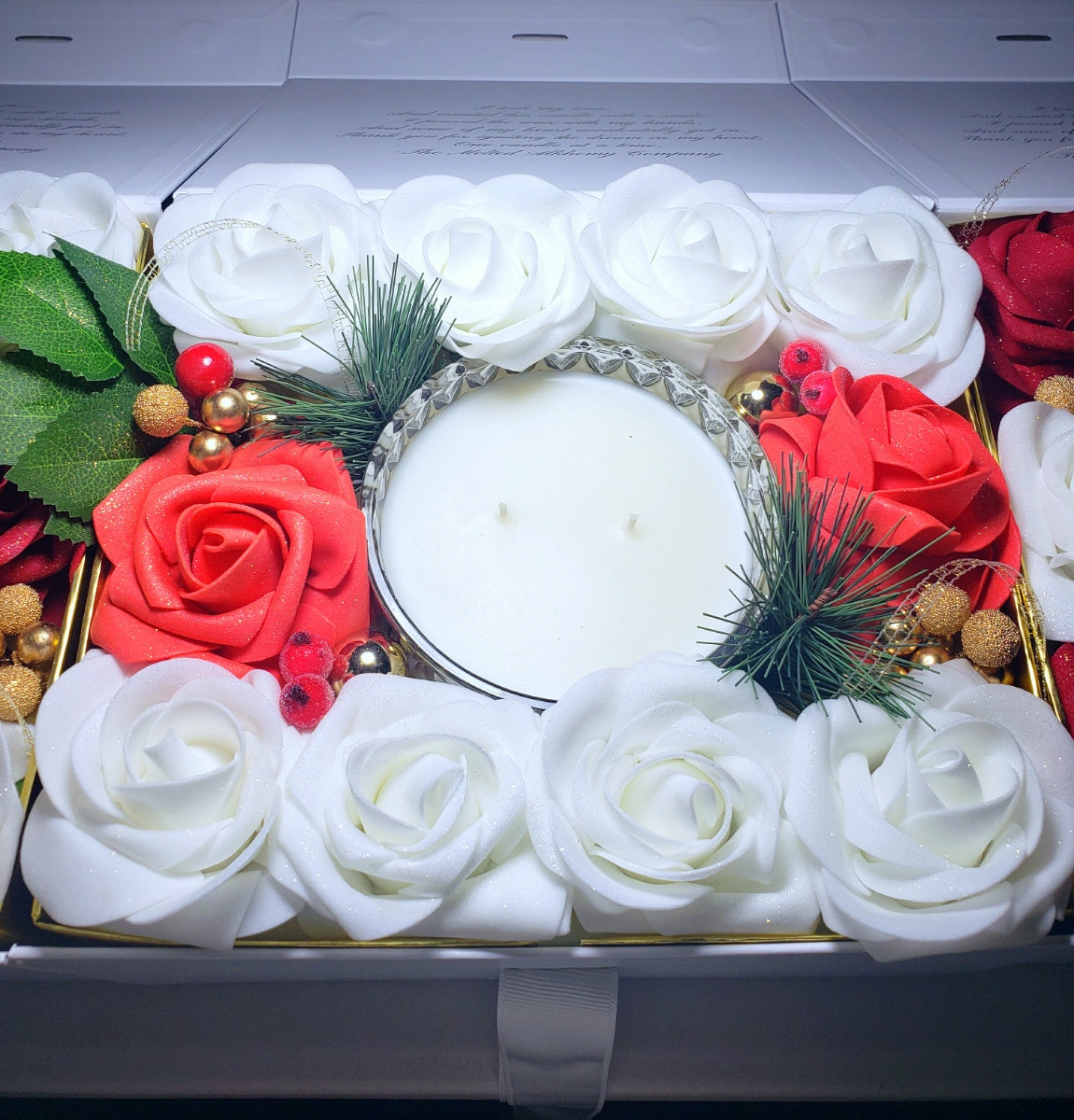 "Classique" White/Orange Floral Candle Arrangement