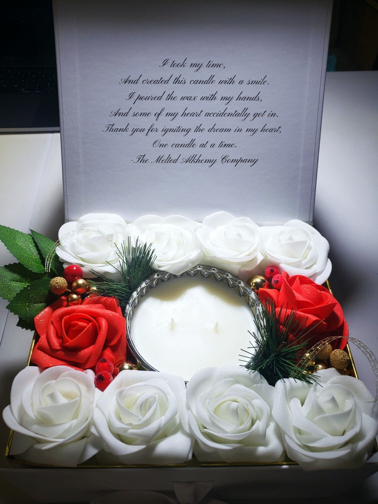 "Classique" White/Orange Floral Candle Arrangement