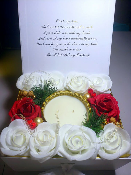 "Classique" White/Red Floral Candle Arrangement