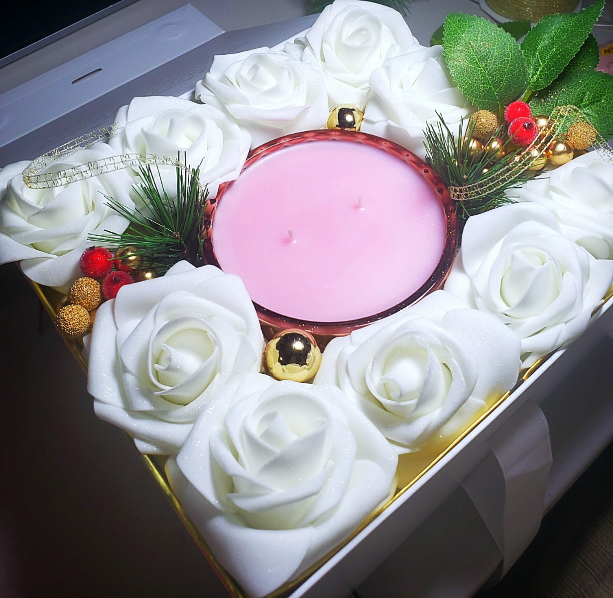 "Marshmallow Cloud" Floral Candle Arrangement