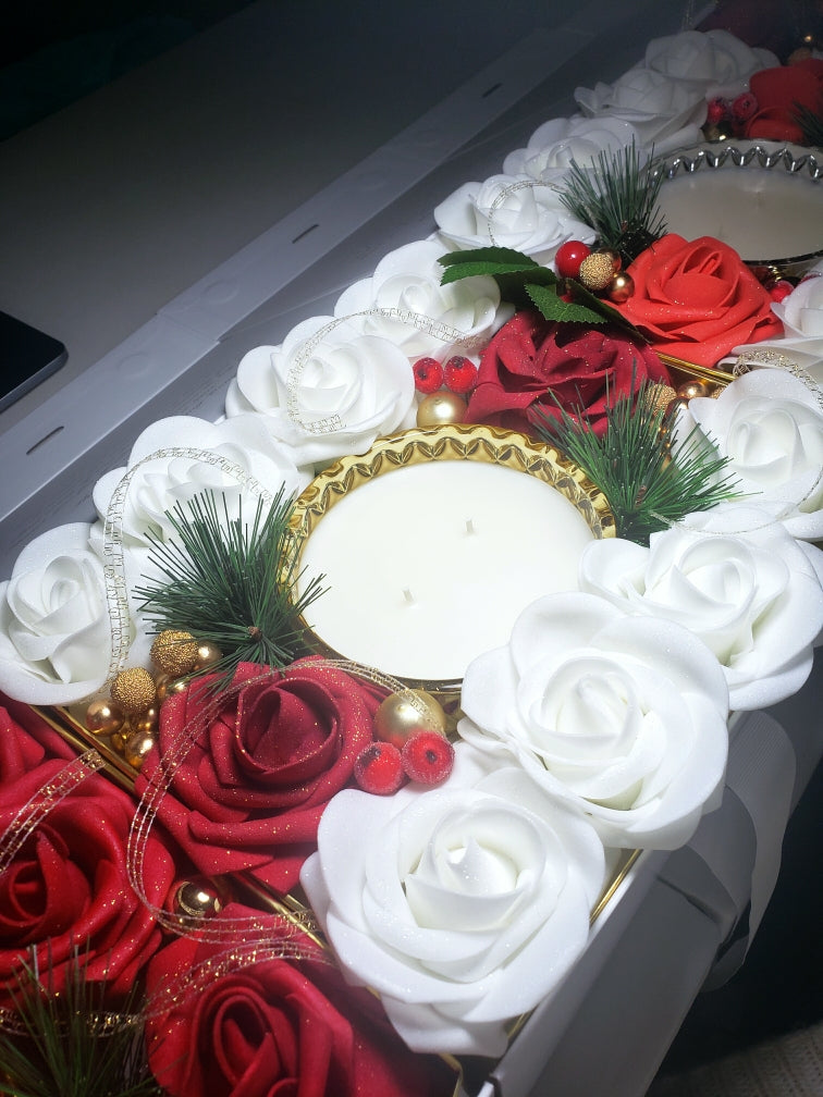"Classique" White/Red Floral Candle Arrangement